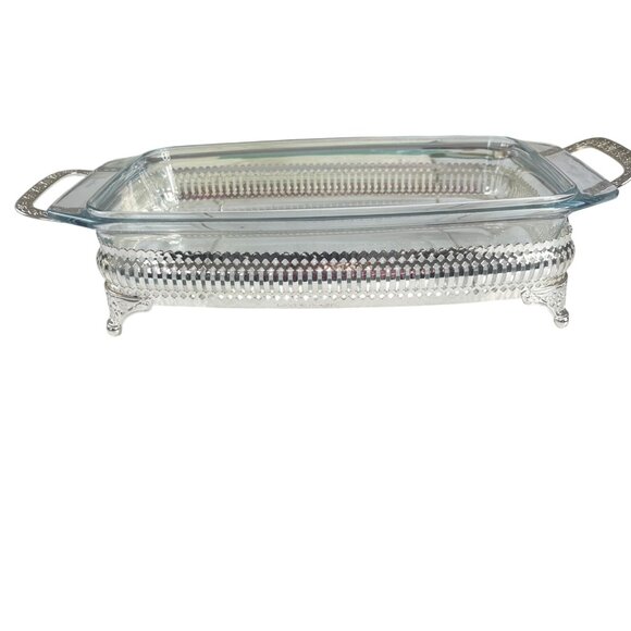 Windsor Range Mayfair England Pyrex 3 Pint Glass Dish Sliver Plated Tray - Picture 3 of 11